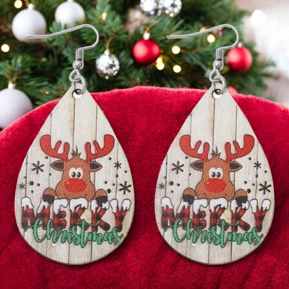 Holiday Earrings 🎄Reindeer Rudolph Christmas Leather Dangle Drop Ear Jewelry